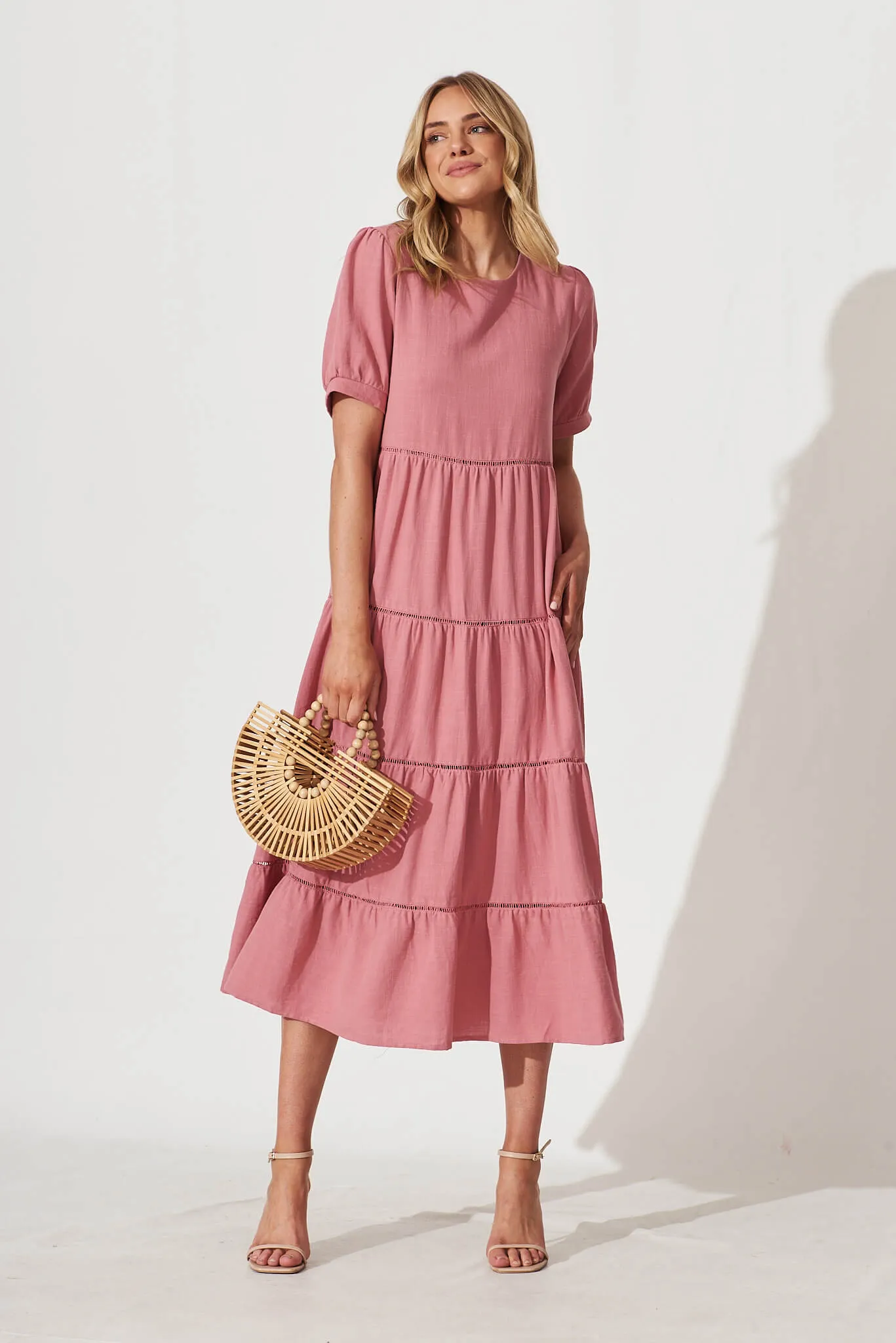 Shonda Midi Dress In Rose Linen Blend sold by St Frock product image thumbnail 5