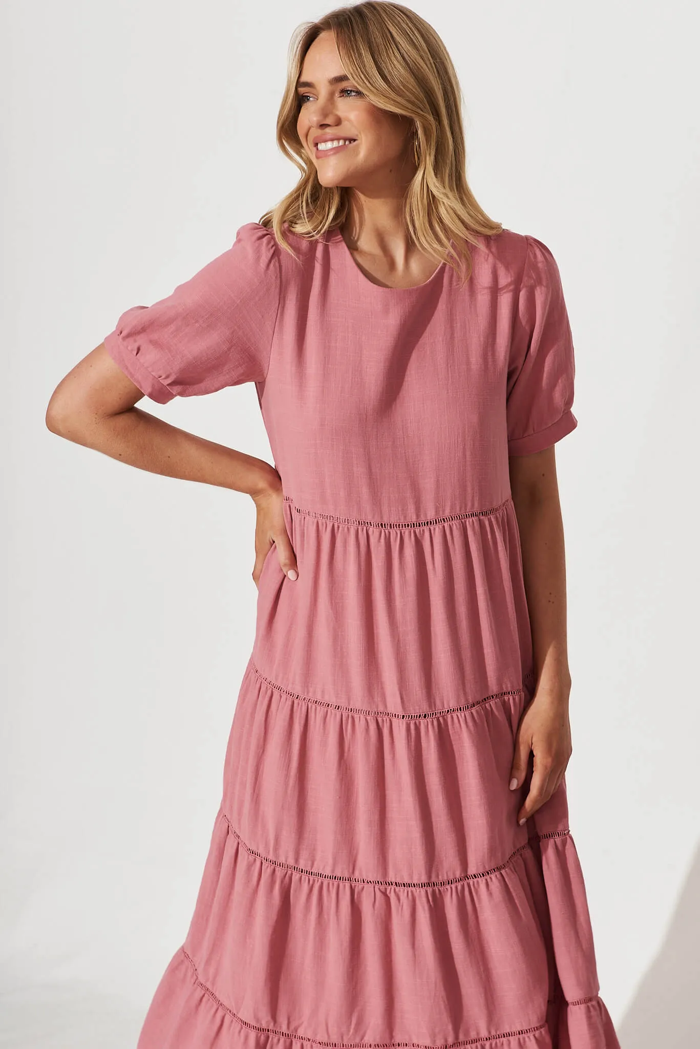 Shonda Midi Dress In Rose Linen Blend sold by St Frock product image thumbnail 2