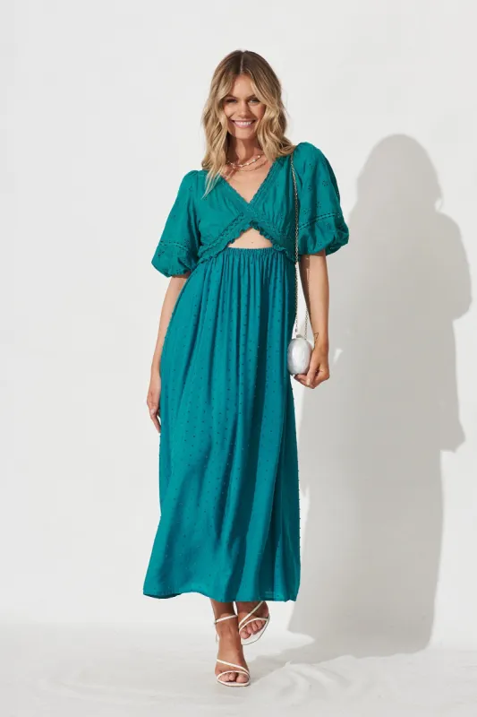 Marise Maxi Dress In Teal Swiss Dot sold by St Frock