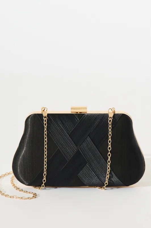 Evie Clutch Bag In Black Pleated Satin sold by St Frock