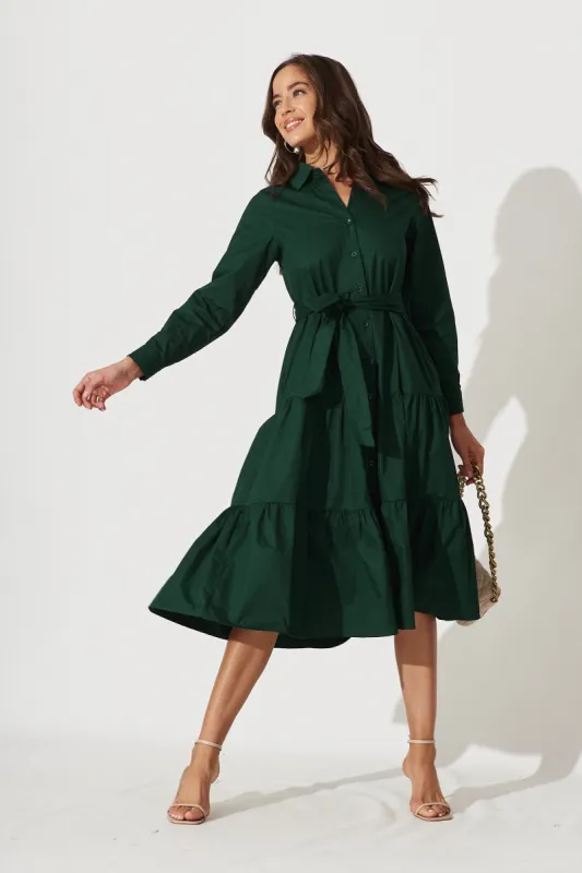 Lille Midi Shirt Dress In Emerald Cotton sold by St Frock