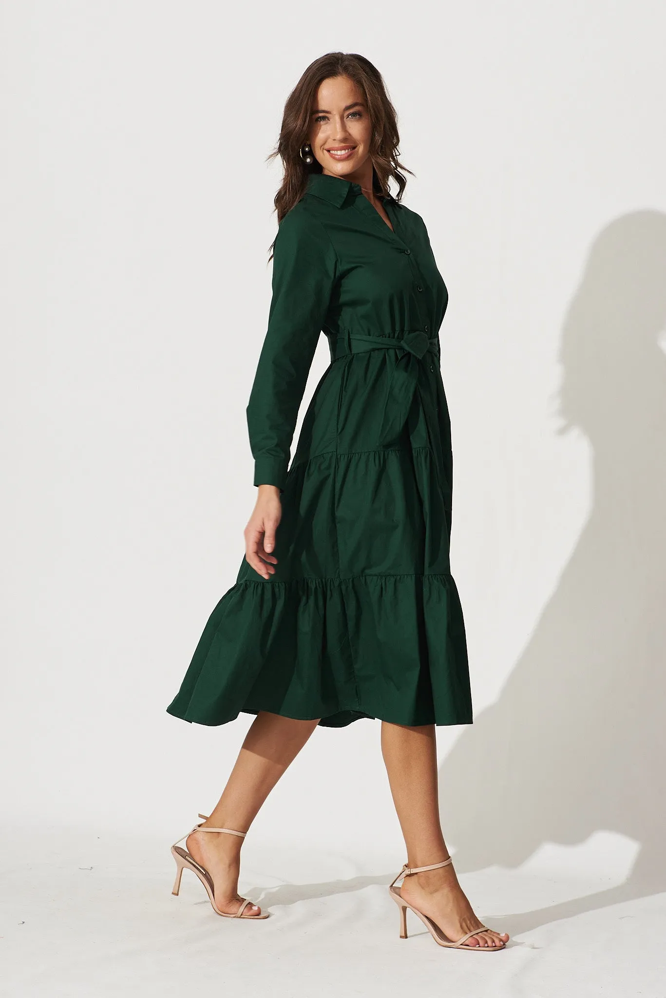 Lille Midi Shirt Dress In Emerald Cotton sold by St Frock product image thumbnail 4