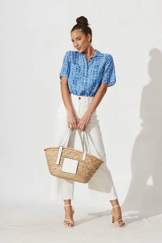 Lyon Shirt In Blue Tile Print sold by St Frock