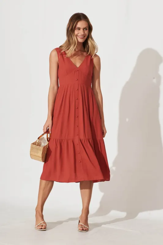 Rosehill Midi Dress In Rust sold by St Frock
