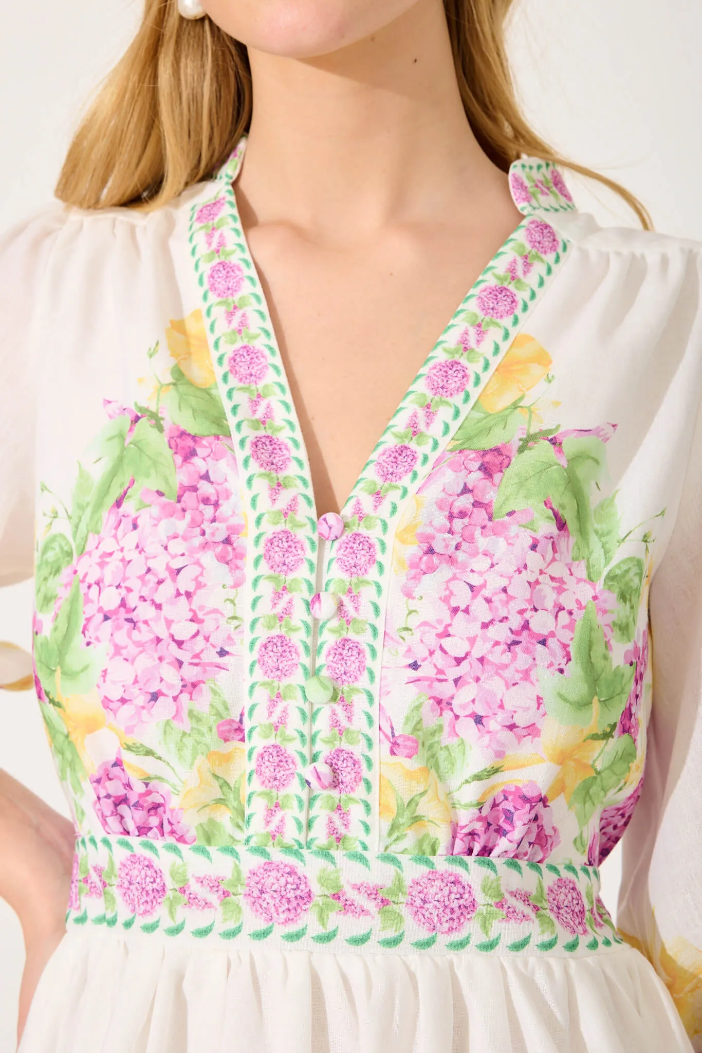 Sausalito Dress In Lilac Multi Floral Linen Blend sold by St Frock product image thumbnail 5