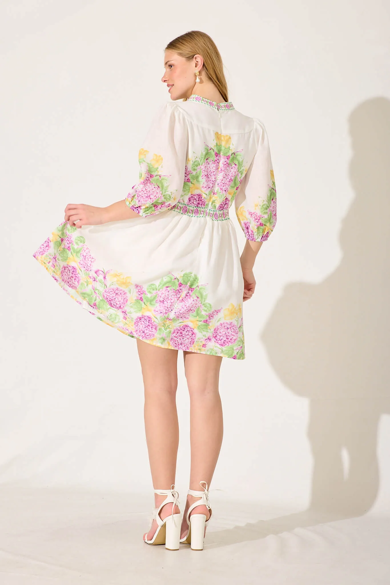 Sausalito Dress In Lilac Multi Floral Linen Blend sold by St Frock product image thumbnail 4