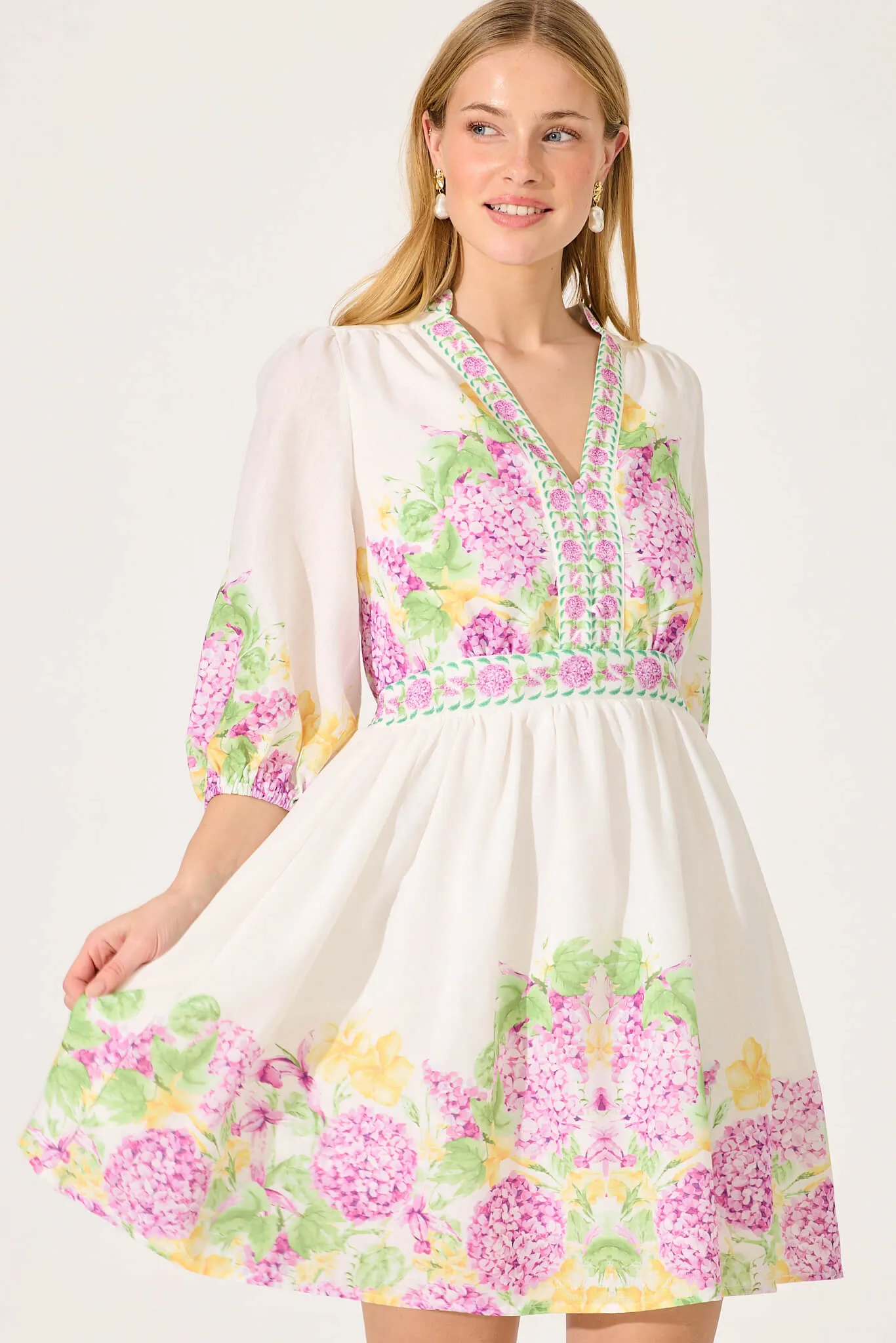 Sausalito Dress In Lilac Multi Floral Linen Blend sold by St Frock product image thumbnail 2