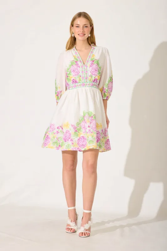 Sausalito Dress In Lilac Multi Floral Linen Blend sold by St Frock