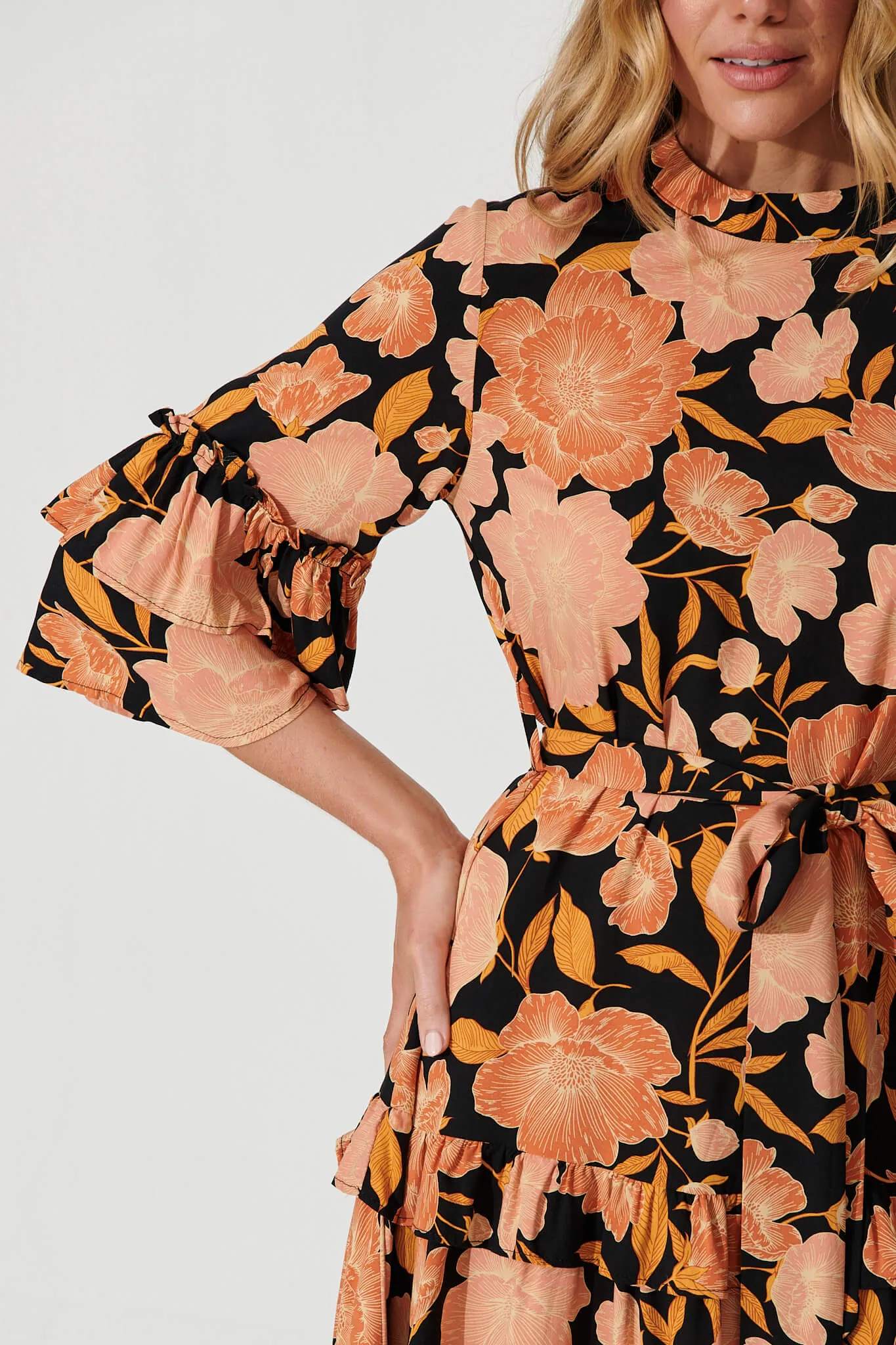 Cecile Dress In Black With Rust Floral sold by St Frock product image thumbnail 5