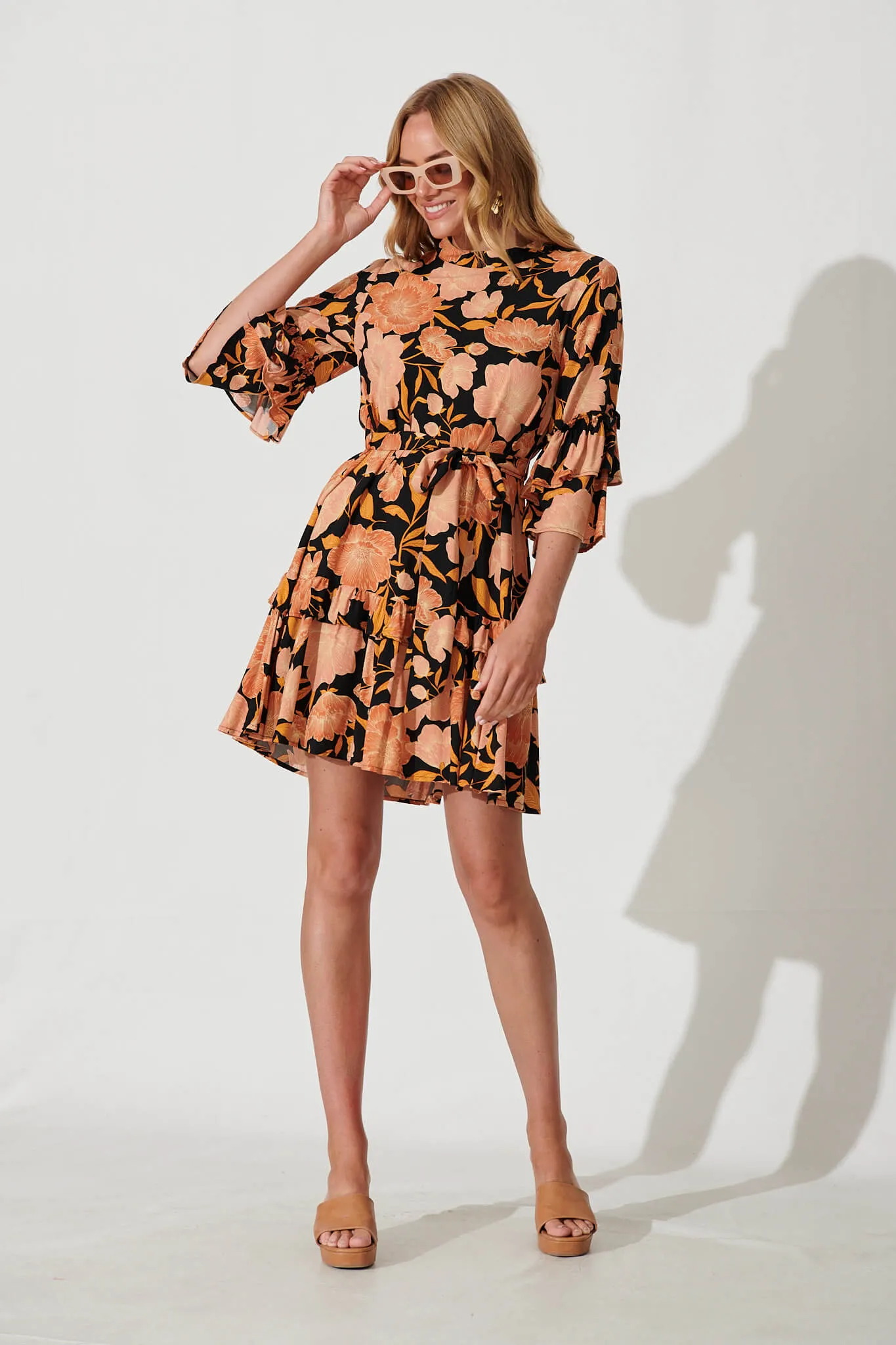 Cecile Dress In Black With Rust Floral sold by St Frock product image thumbnail 4