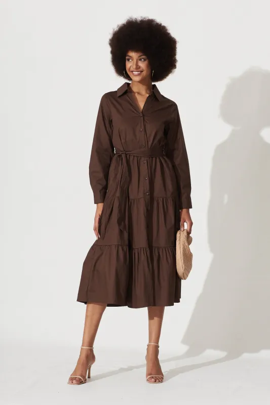 Lille Midi Shirt Dress In Chocolate Cotton sold by St Frock