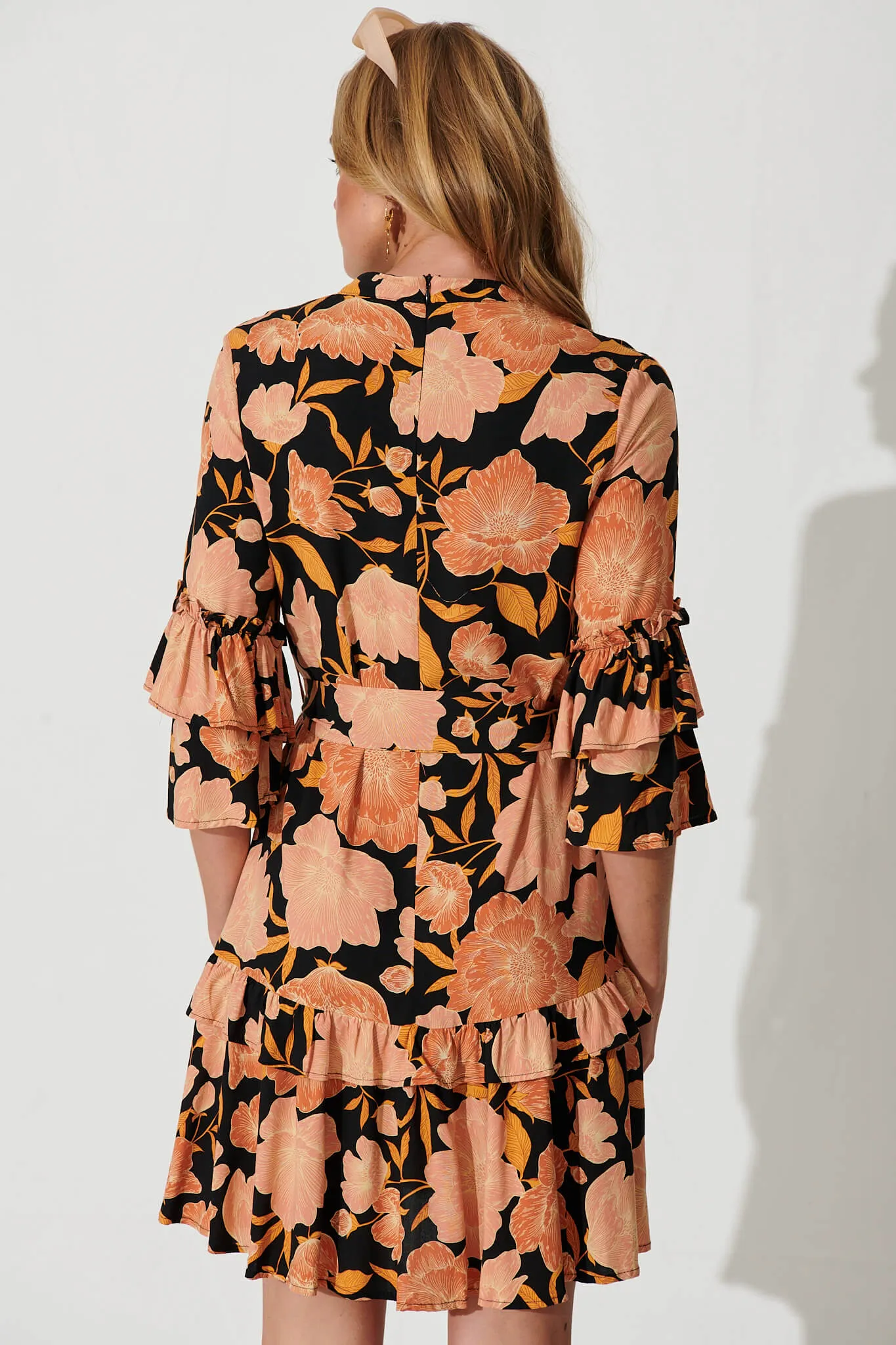 Cecile Dress In Black With Rust Floral sold by St Frock product image thumbnail 3