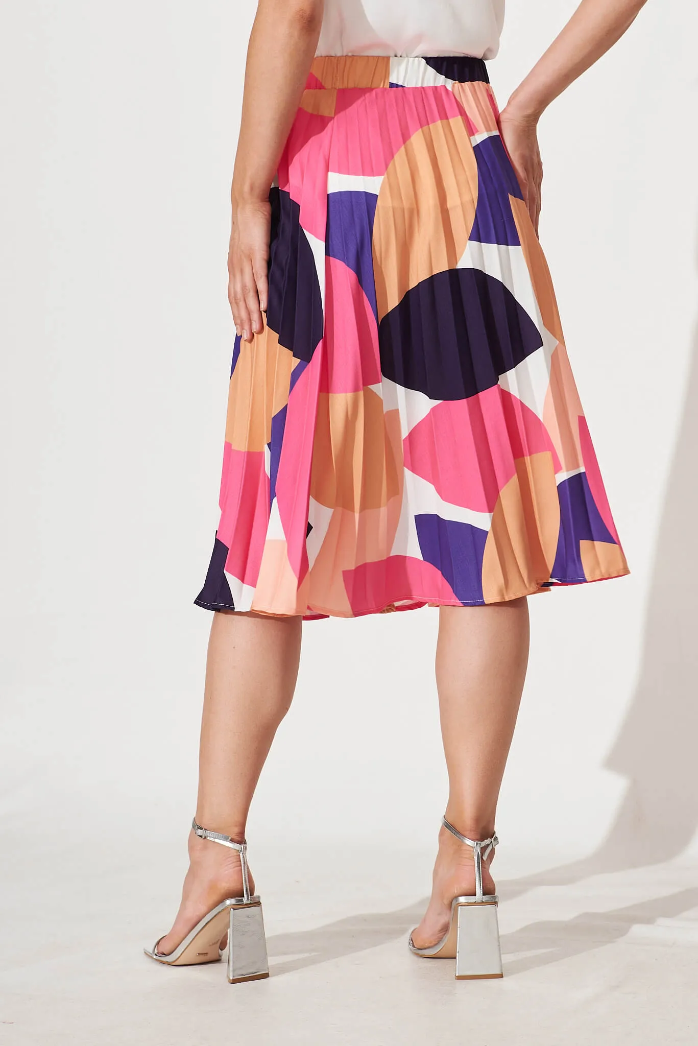 Eureka Midi Pleat Skirt In Bright Multi Linen Blend sold by St Frock product image thumbnail 4