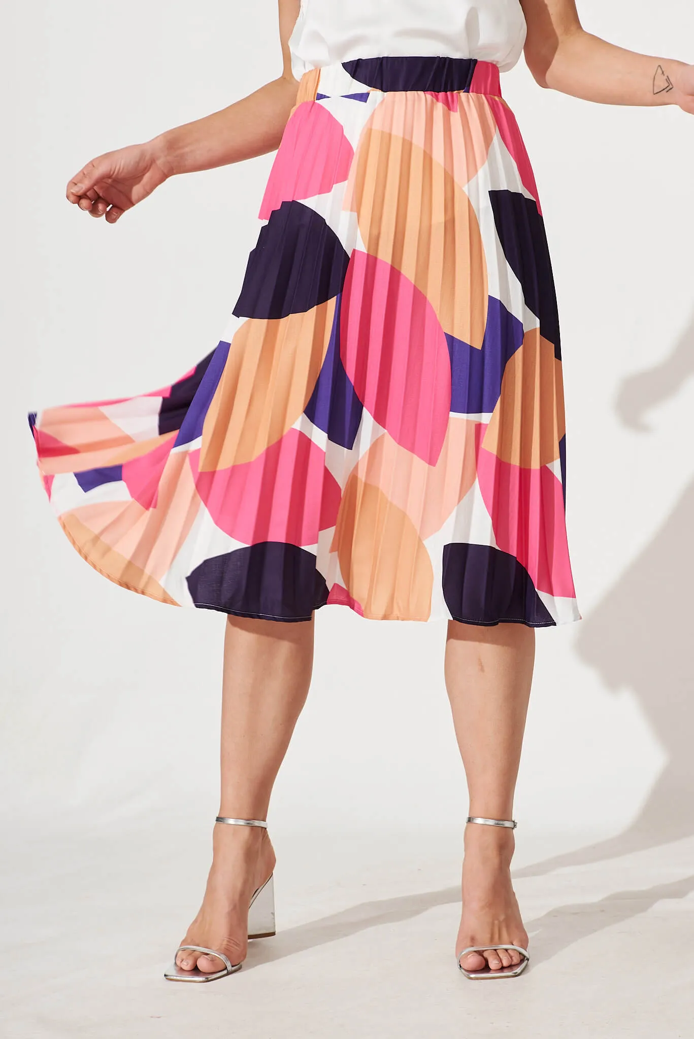 Eureka Midi Pleat Skirt In Bright Multi Linen Blend sold by St Frock product image thumbnail 2