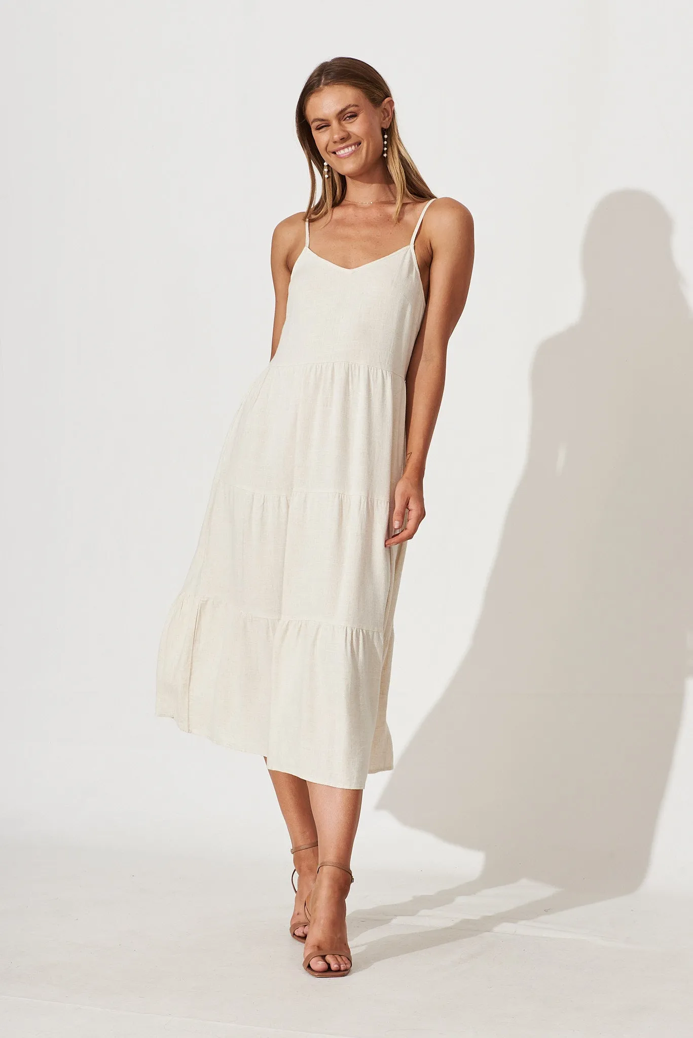 Utopia Midi Sundress In Oatmeal Linen sold by St Frock