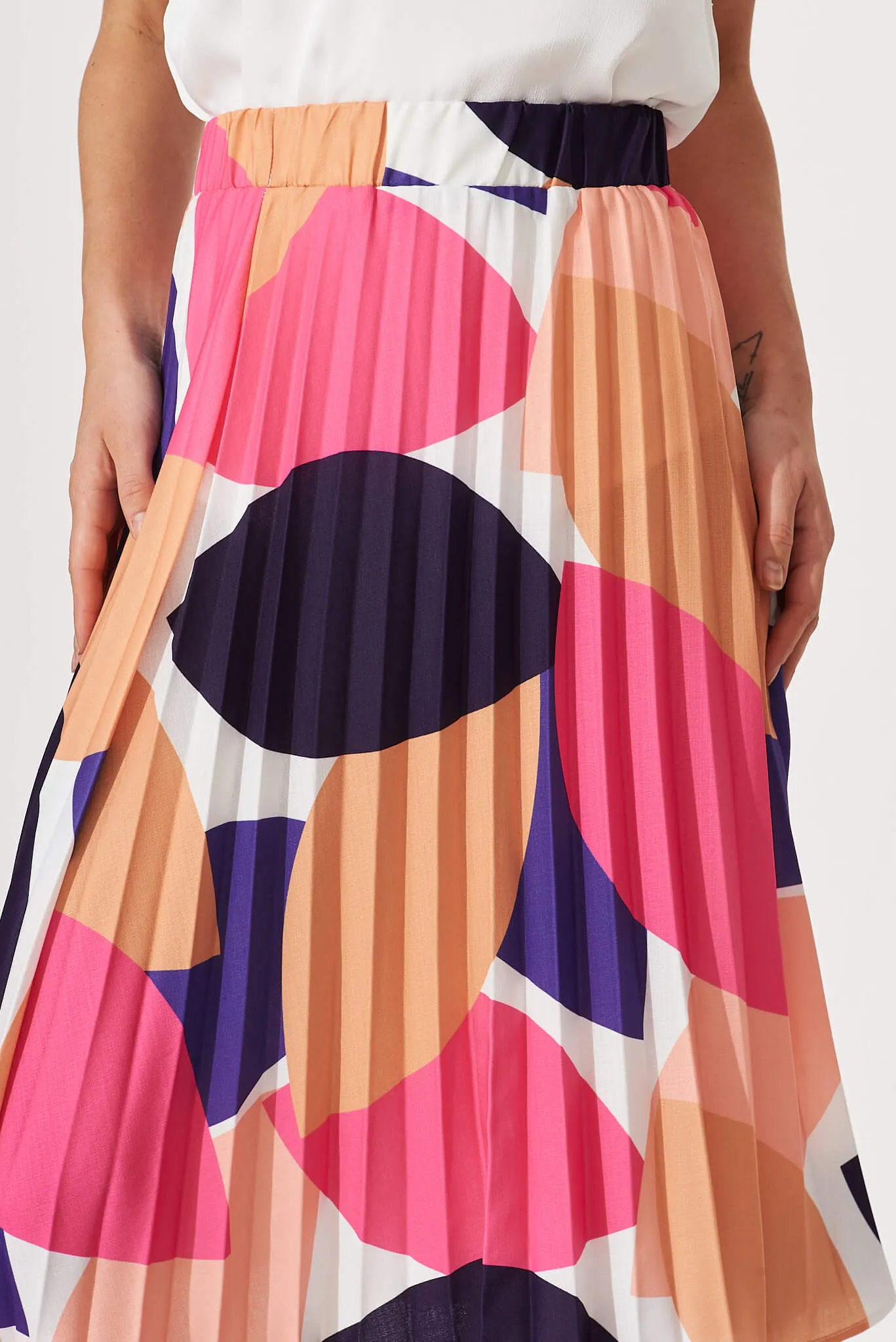 Eureka Midi Pleat Skirt In Bright Multi Linen Blend sold by St Frock product image thumbnail 5