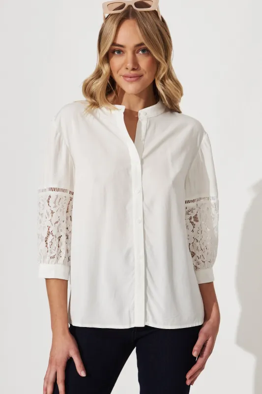 Nina Shirt In White Cotton Blend sold by St Frock