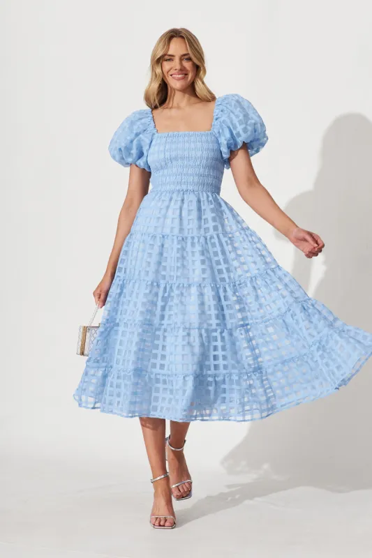 Kaitlyn Midi Dress In Sky Blue Organza sold by St Frock
