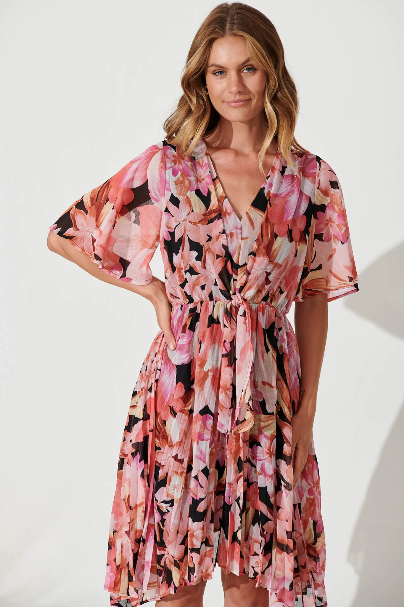 Blakely Dress In Black Multi Floral Chiffon sold by St Frock