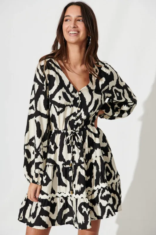 Gail Dress In Black And Cream Print sold by St Frock