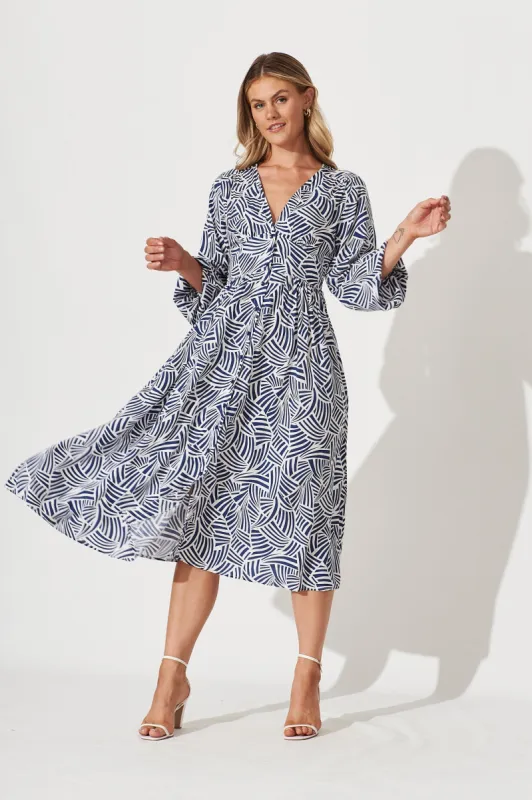 Elanora Midi Shirt Dress In Navy With White Print sold by St Frock