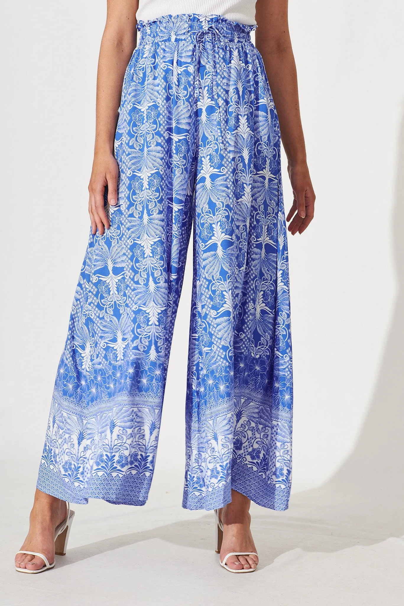 Mariah Pant In Blue Leaf Border Print sold by St Frock product image thumbnail 2
