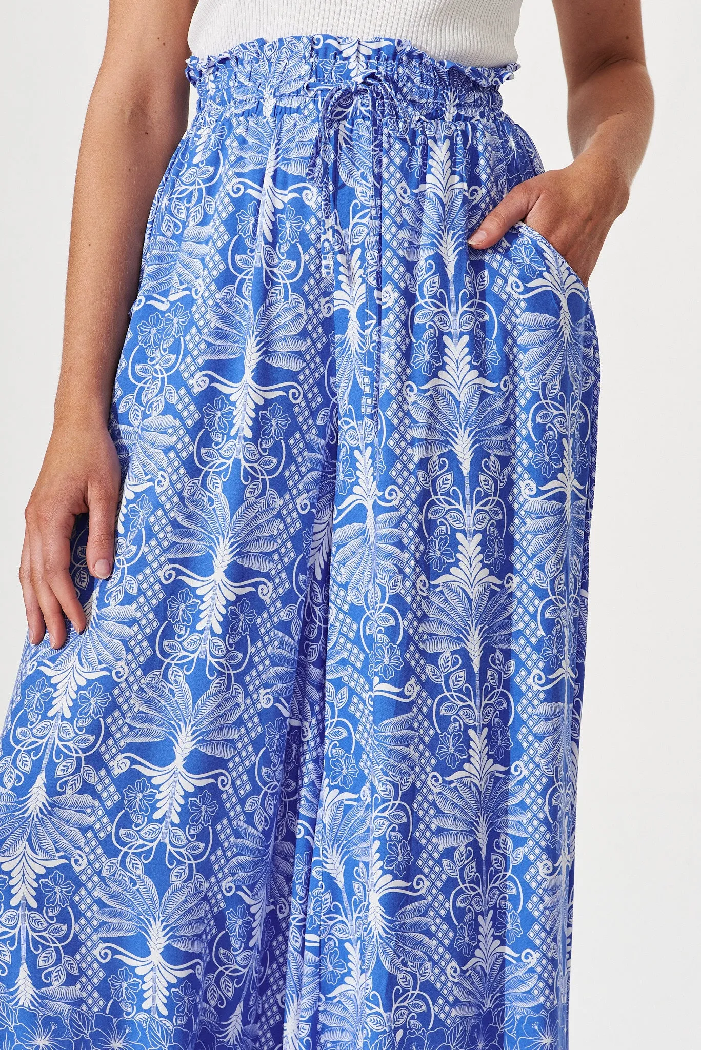 Mariah Pant In Blue Leaf Border Print sold by St Frock product image thumbnail 5