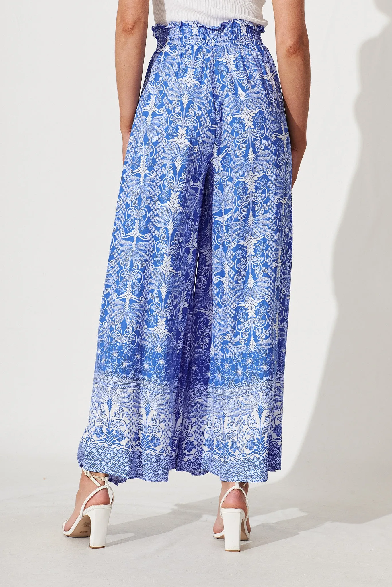 Mariah Pant In Blue Leaf Border Print sold by St Frock product image thumbnail 3