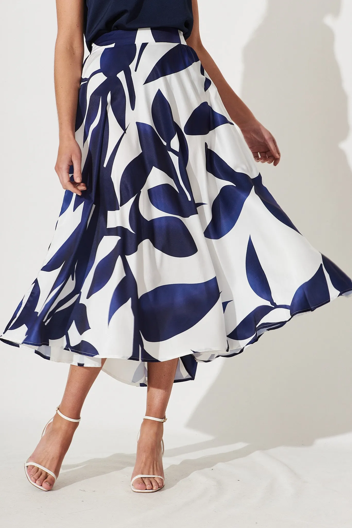 San Jose Midi Skirt In White With Navy Print sold by St Frock product image thumbnail 2