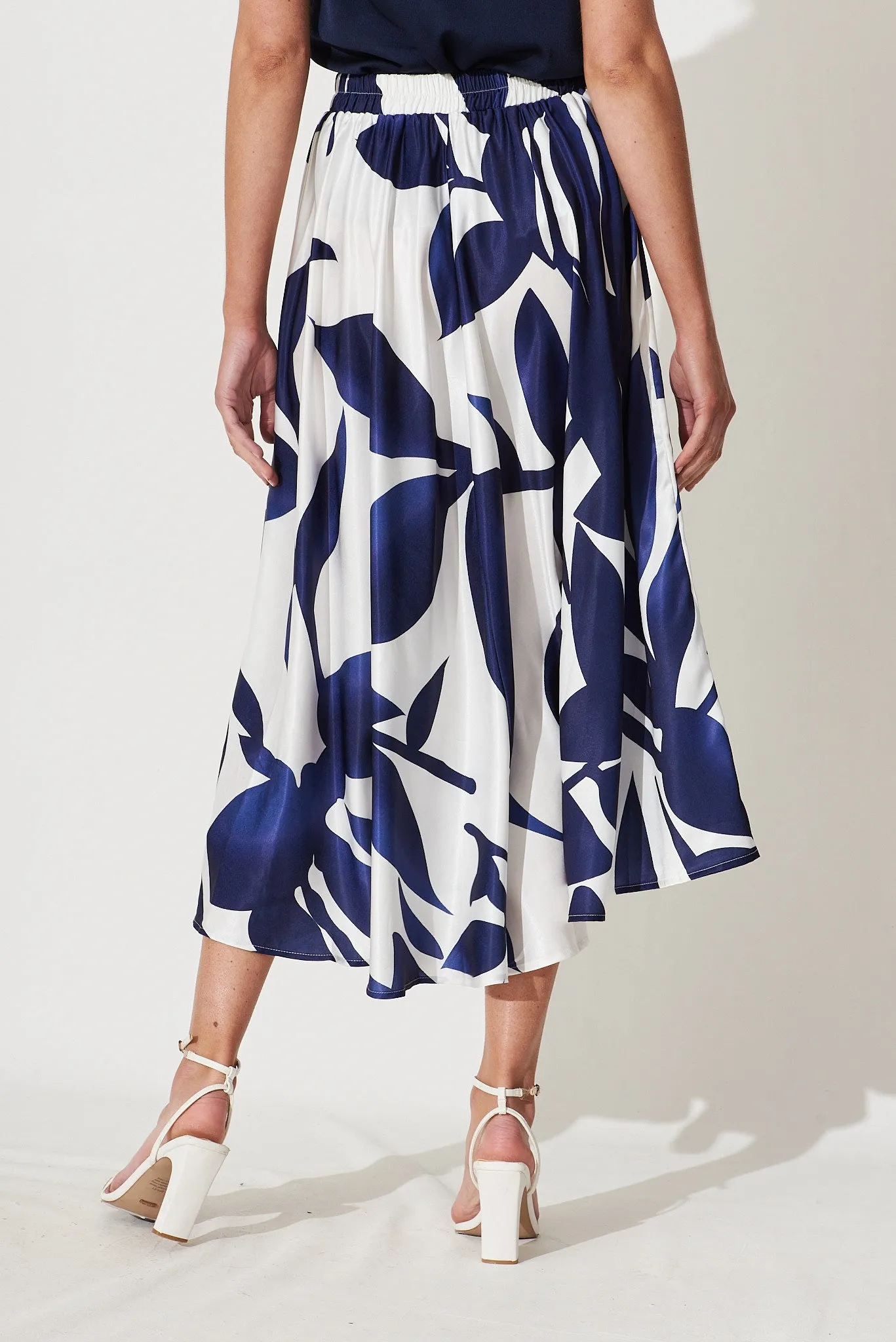 San Jose Midi Skirt In White With Navy Print sold by St Frock product image thumbnail 5