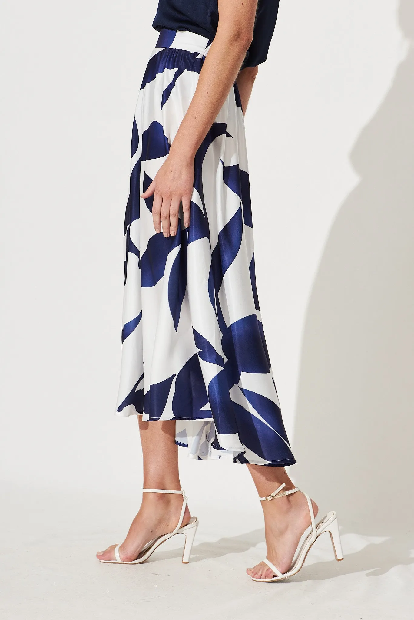 San Jose Midi Skirt In White With Navy Print sold by St Frock product image thumbnail 4