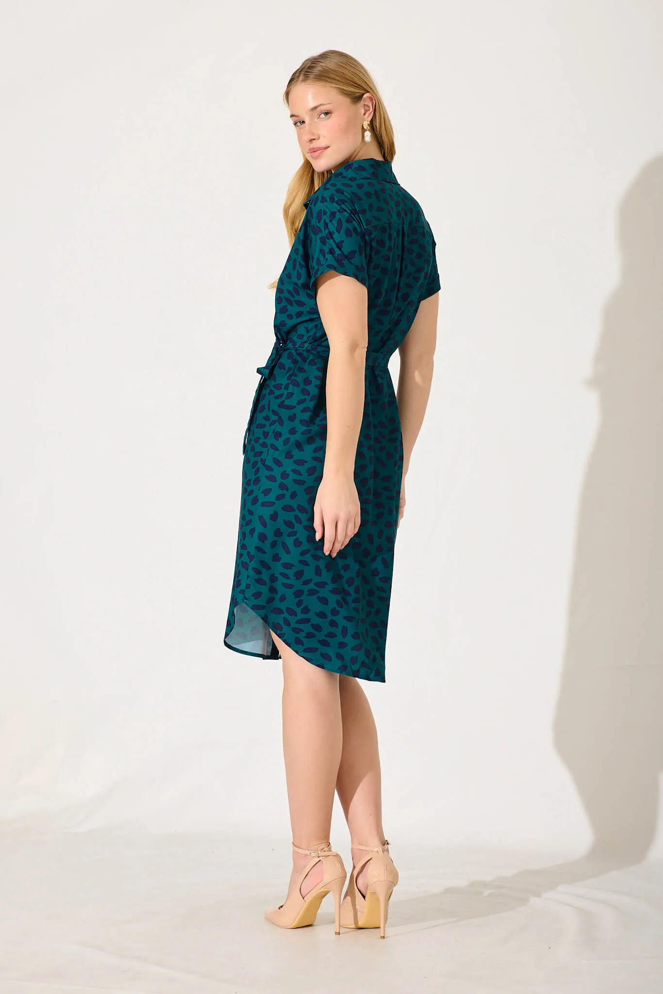 Maddison Shirt Dress In Teal With Navy Leaf sold by St Frock product image thumbnail 4