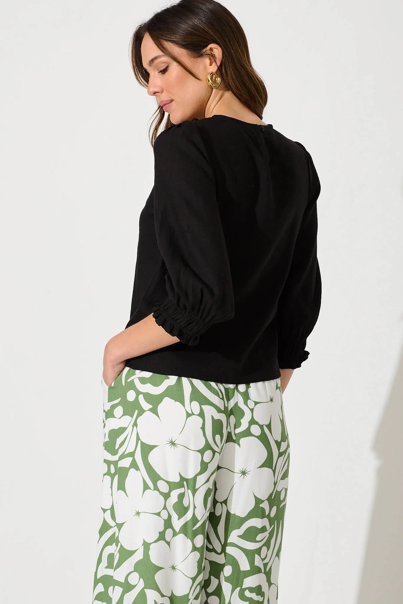 Lanie Top In Black Cotton Linen sold by St Frock product image thumbnail 4