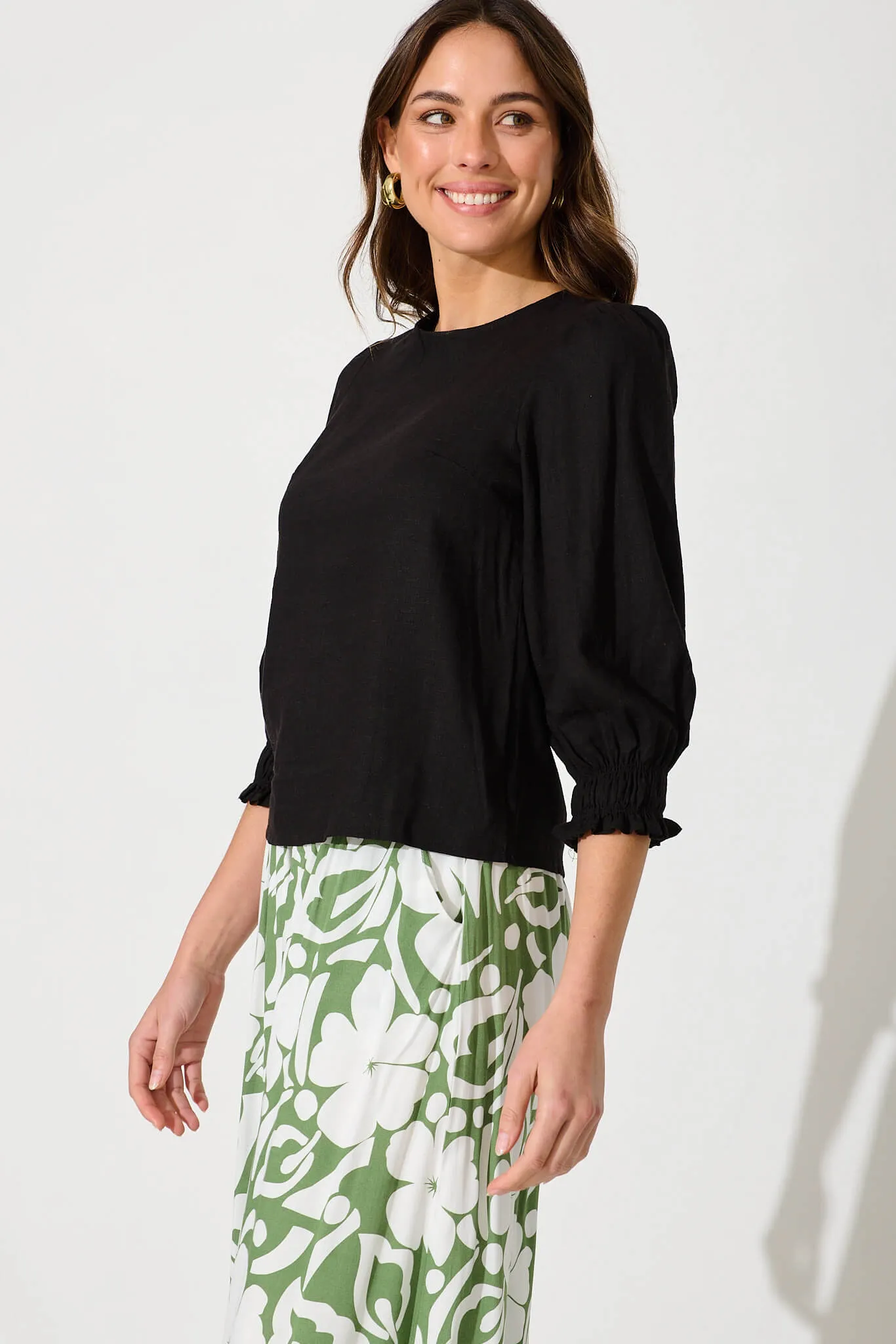 Lanie Top In Black Cotton Linen sold by St Frock product image thumbnail 3