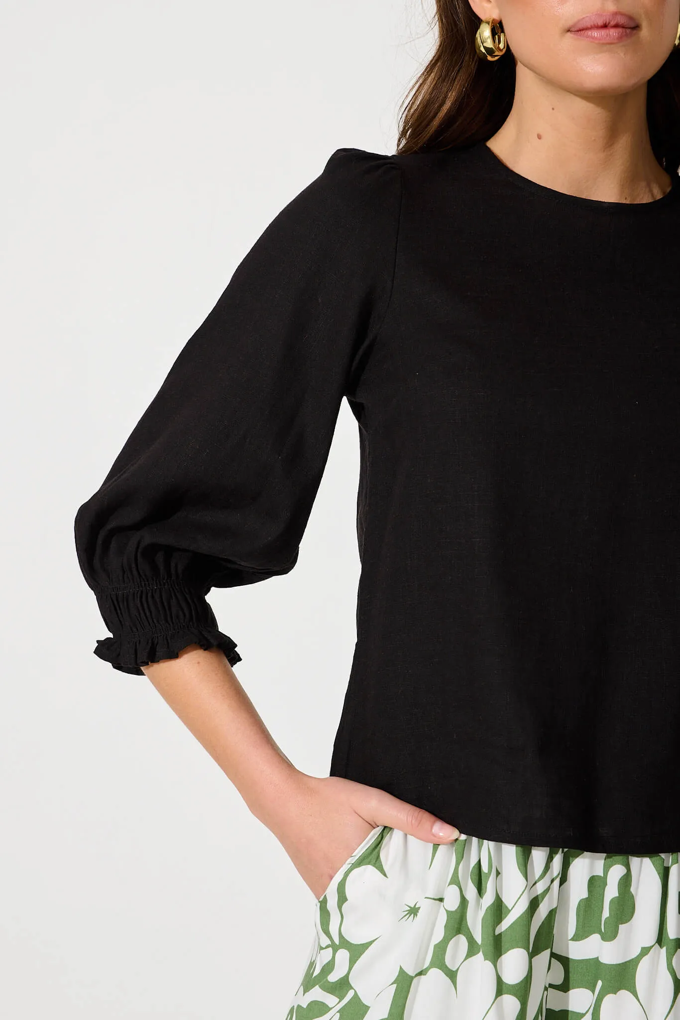 Lanie Top In Black Cotton Linen sold by St Frock product image thumbnail 5