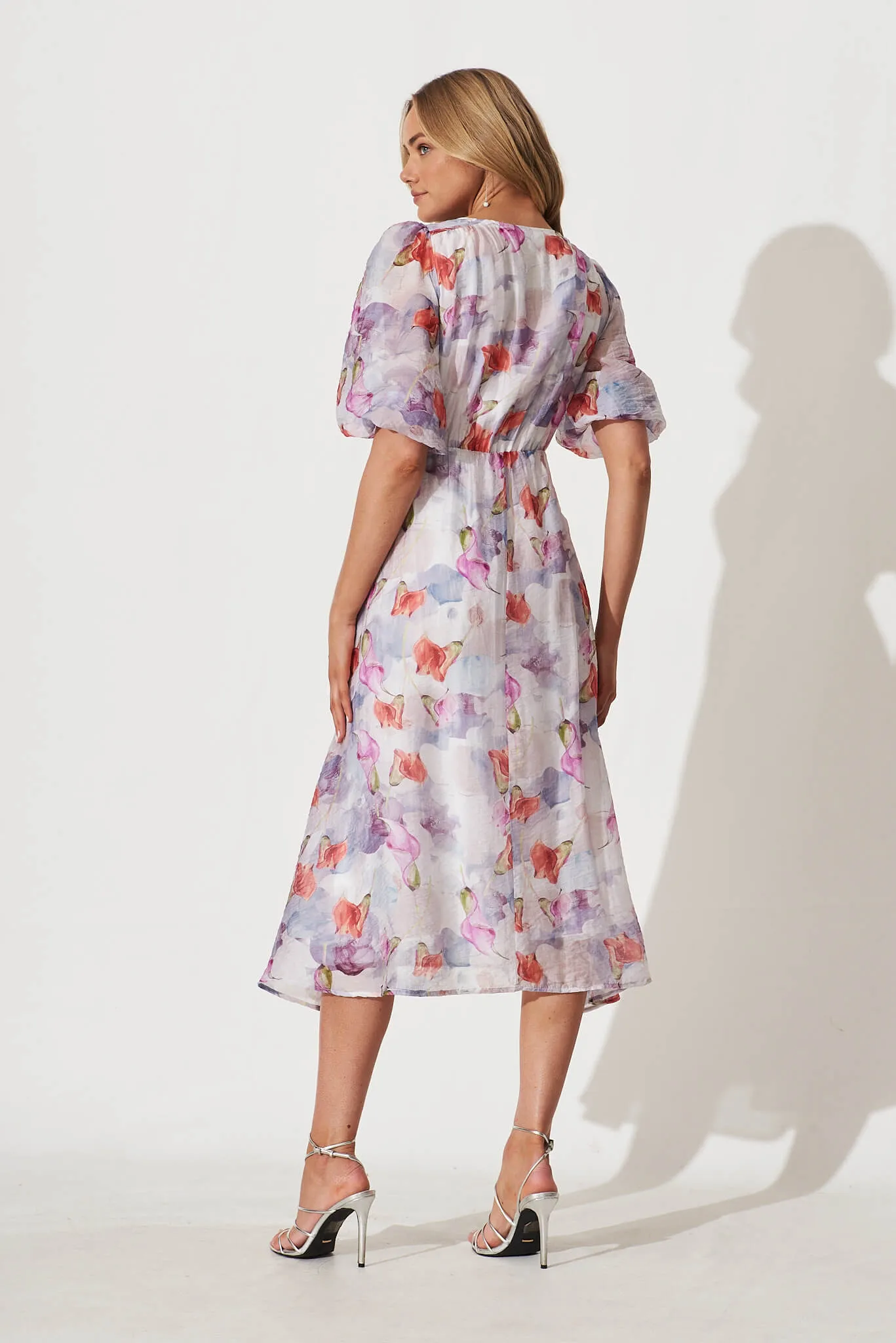 Manilla Midi Dress In Purple Multi Watercolour Floral sold by St Frock product image thumbnail 4