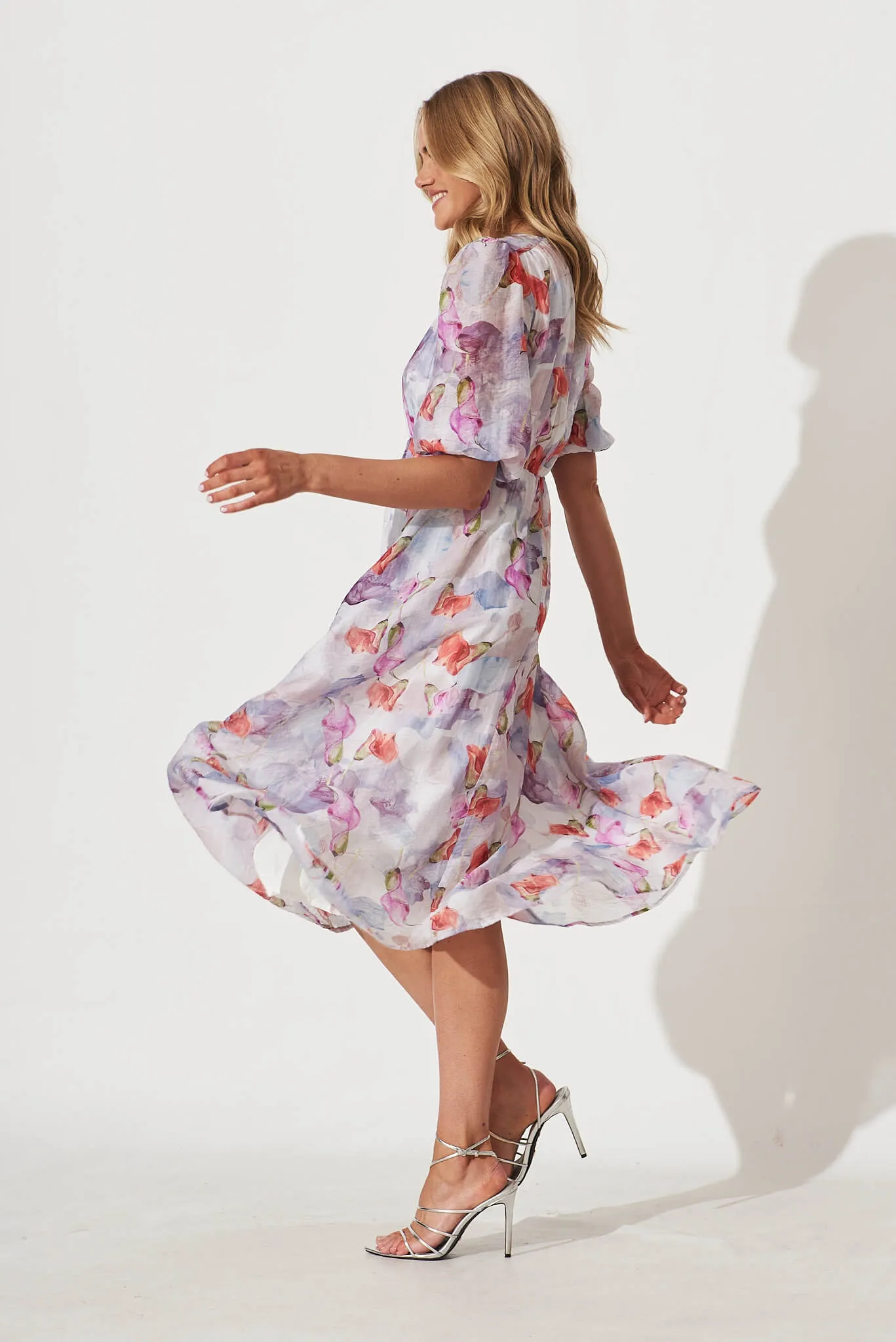 Manilla Midi Dress In Purple Multi Watercolour Floral sold by St Frock product image thumbnail 3