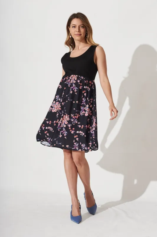 Juliette Dress In Black With Cherry Blossom sold by St Frock