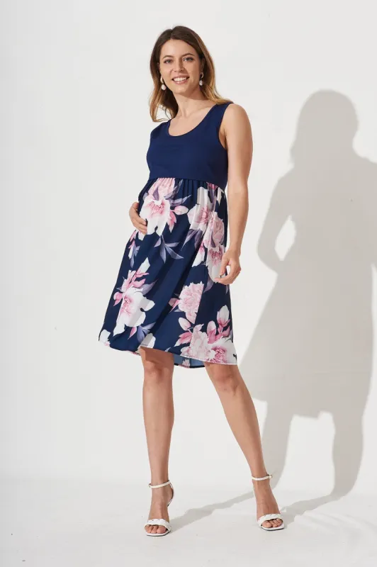 Juliette Dress in Navy with Blush Floral sold by St Frock
