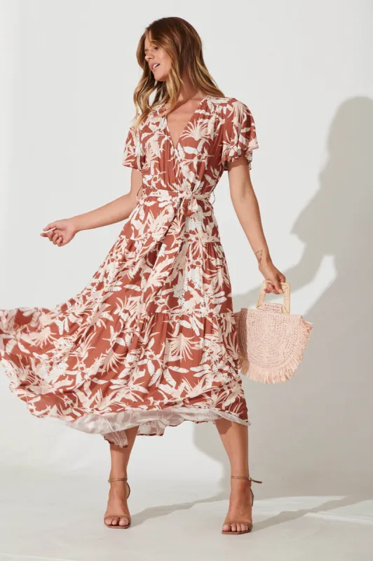 Heidi Maxi Dress In Rust Leaf Print sold by St Frock