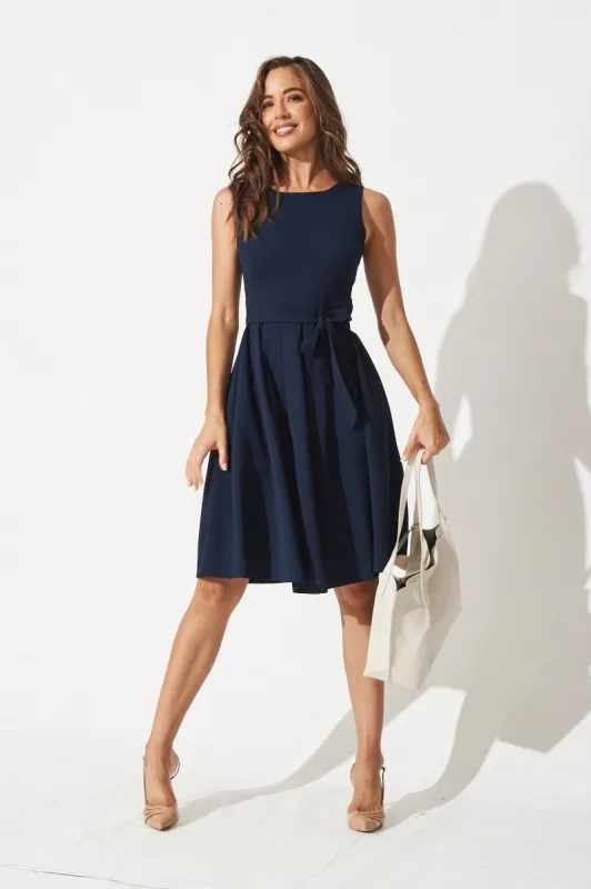 Jardin Dress In Textured Navy sold by St Frock