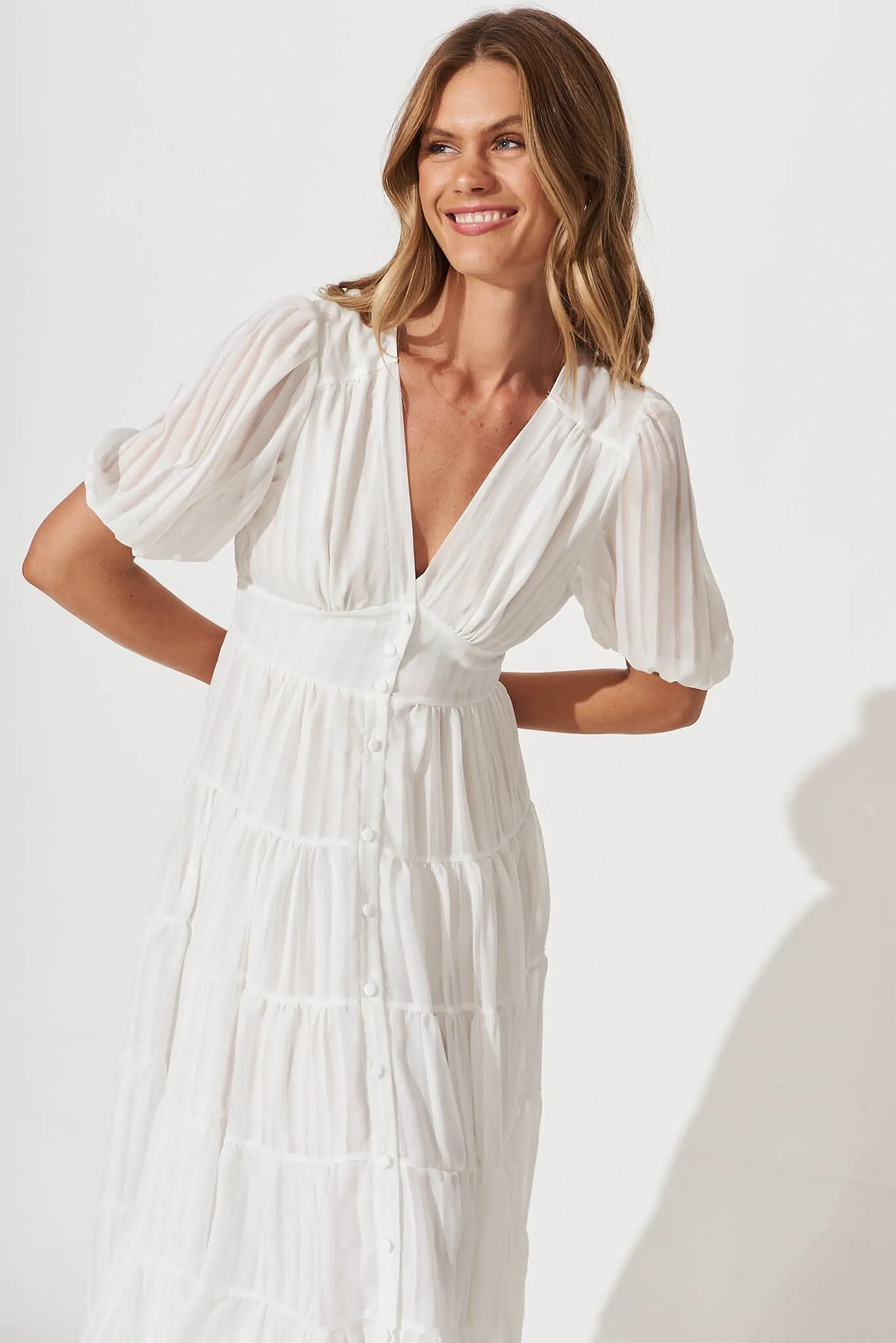 Modica Midi Dress In White Chiffon sold by St Frock product image thumbnail 2
