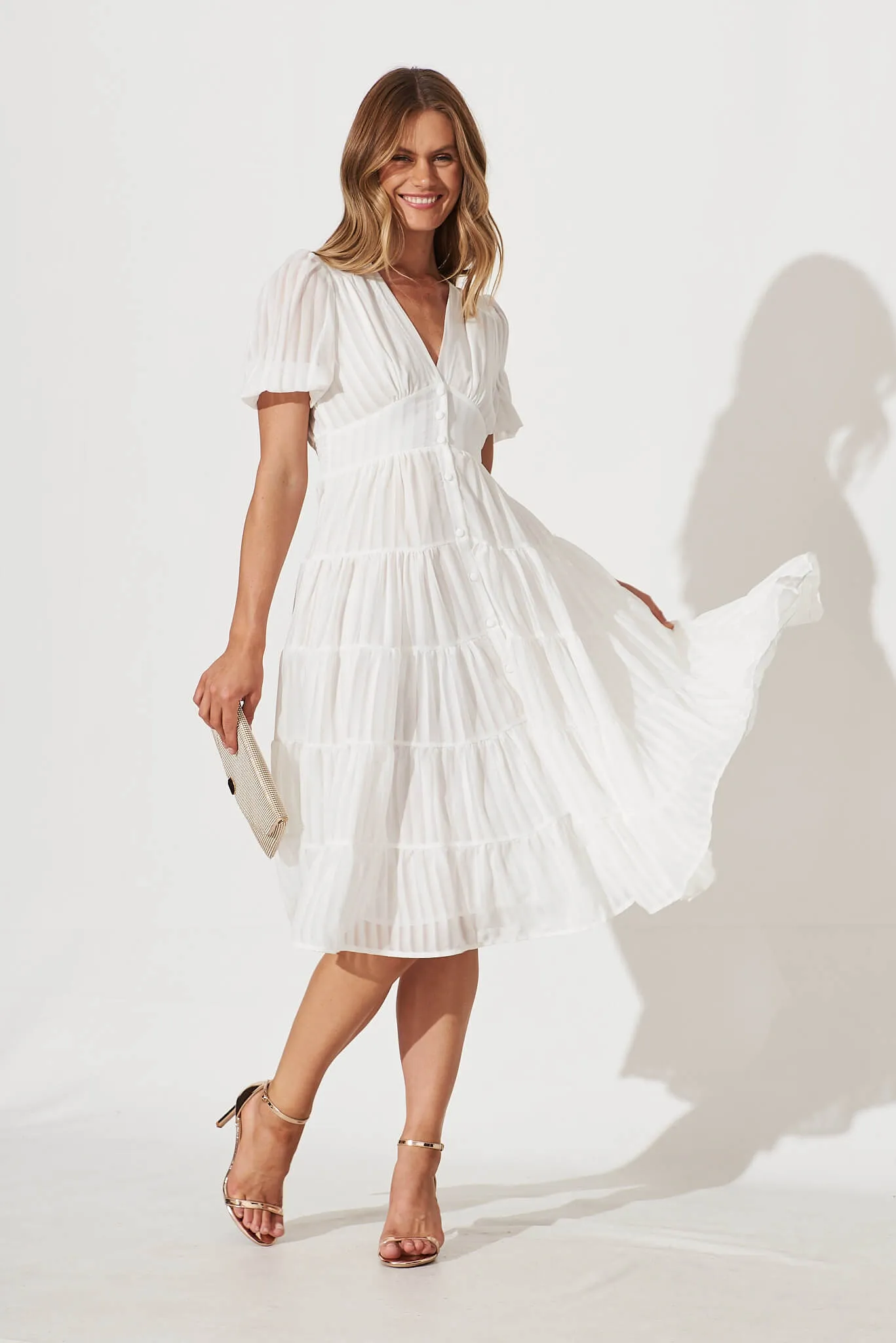 Modica Midi Dress In White Chiffon sold by St Frock