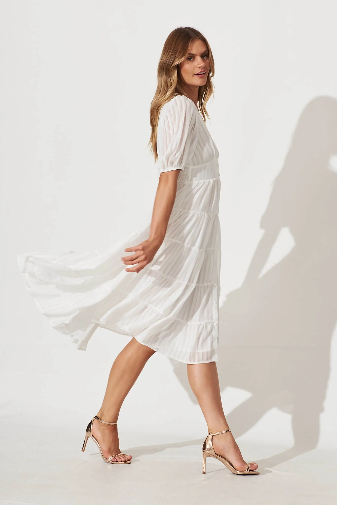 Modica Midi Dress In White Chiffon sold by St Frock product image thumbnail 3