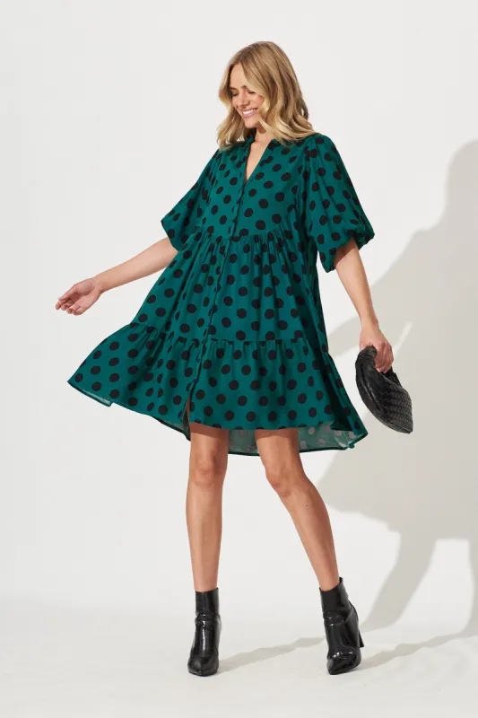 Revue Shirt Dress In Teal With Black Spot Print sold by St Frock