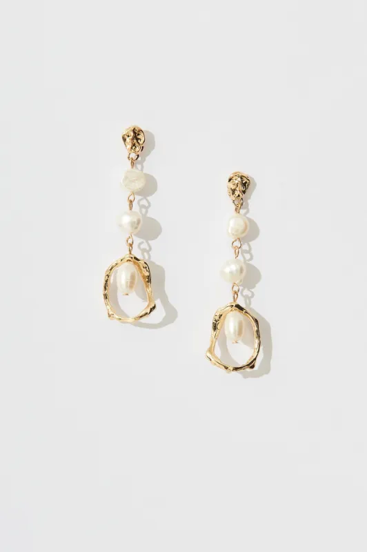 Basel Drop Earrings In Gold With Faux Pearl sold by St Frock