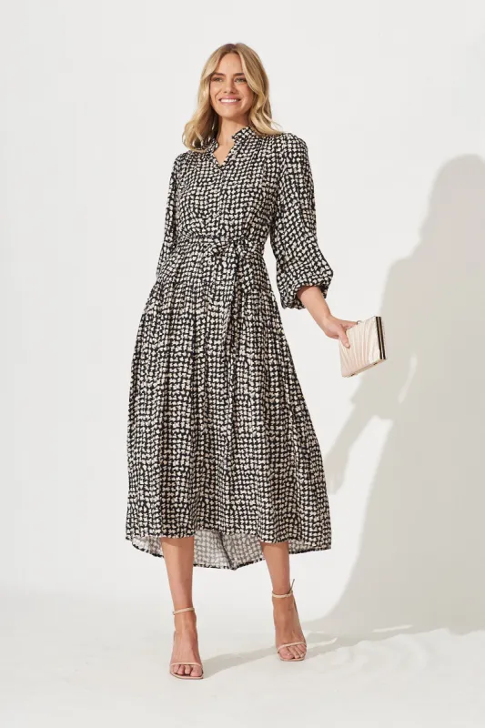 Pippa Maxi Dress In Black With Cream Print sold by St Frock