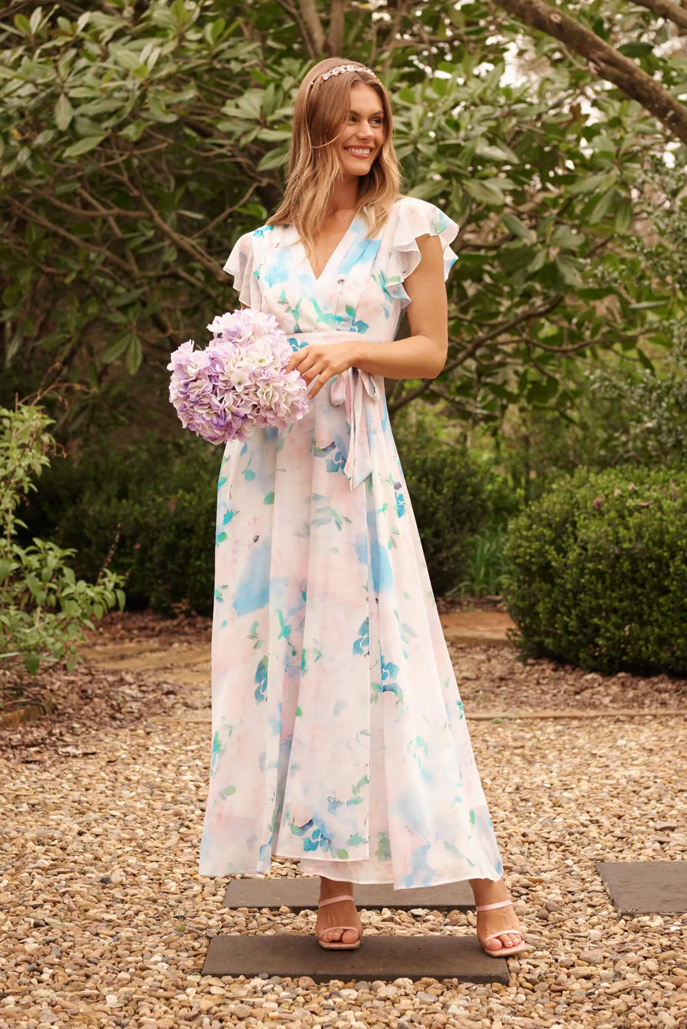 Wynter Maxi Dress In Multi Pastel Floral Chiffon sold by St Frock