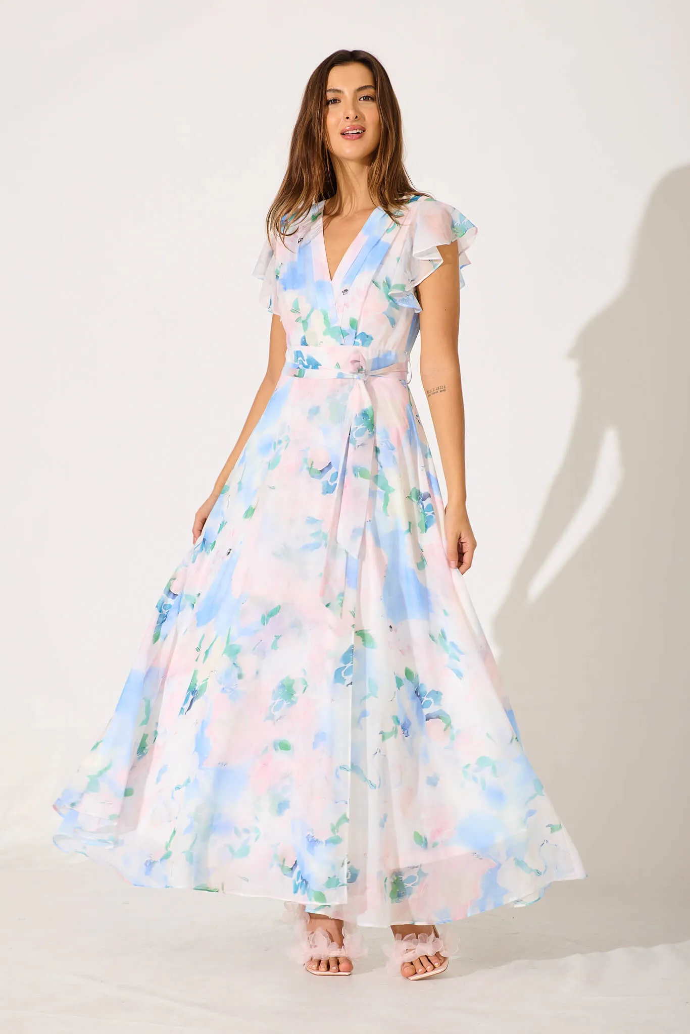 Wynter Maxi Dress In Multi Pastel Floral Chiffon sold by St Frock product image thumbnail 2