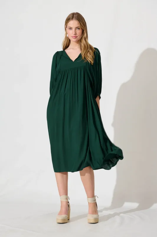 Spring Afternoon Midi Smock Dress In Emerald sold by St Frock